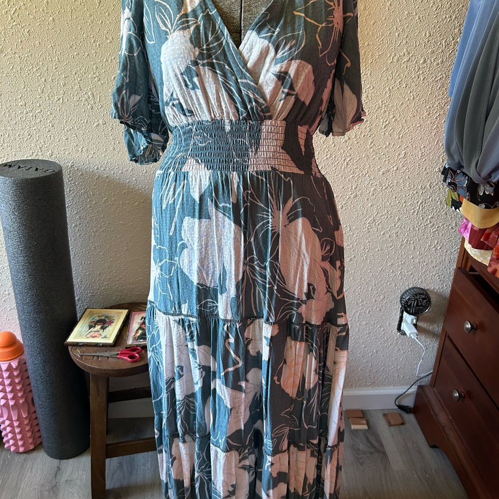 Lovestitch Teal and Pink Floral Maxi Dress